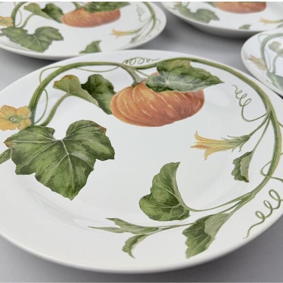 Pottery Barn Rustic Pumpkin DINNER Plates Set of 4 Autumn Fall Thanksgiving - Picture 5 of 7